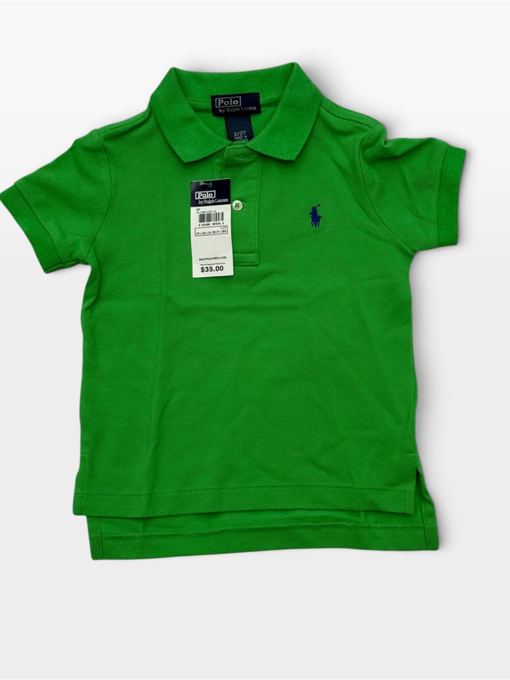 Polo Ralph Lauren Kelly Green Pique Polo Toddler 2T NWT Navy Pony $35 Retail